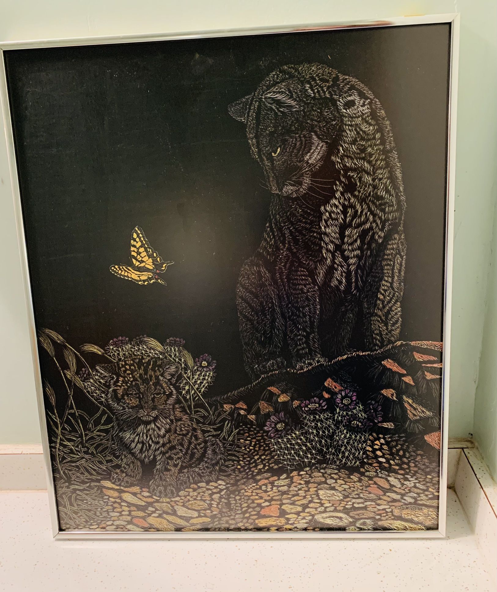 Bill Bernard Scratch board 173/500 of Leopard & Butterfly VTG