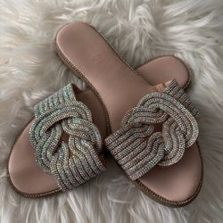 Rhinestone Embellished Slide Sandals