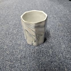 Ceramic Pencil/ tooth brush Cup Jar White Gray Marble Gold Edge Desk Home Office
