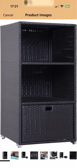 Outsunny Valet Pool Towel Rack, Waterproof PE Plastic Rattan Wicker Storage Organizer, Indoor Outdoor Spa, and Hot Tub Accessory Storage, 2 Shelves, 1