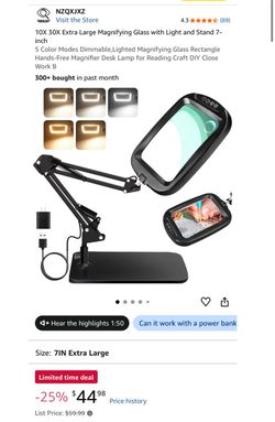 10X 30X Extra Large Magnifying Glass with Light and Stand 7-inch