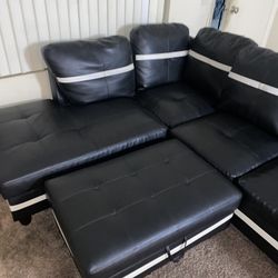 Sectional Couch Black Faux Leather 