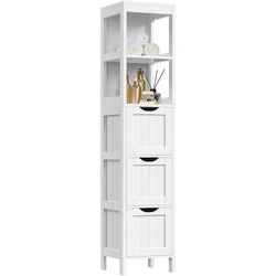5-tier Modern Bathroom Storage Cabinet with 3 Drawers and 2 Open Shelves, White