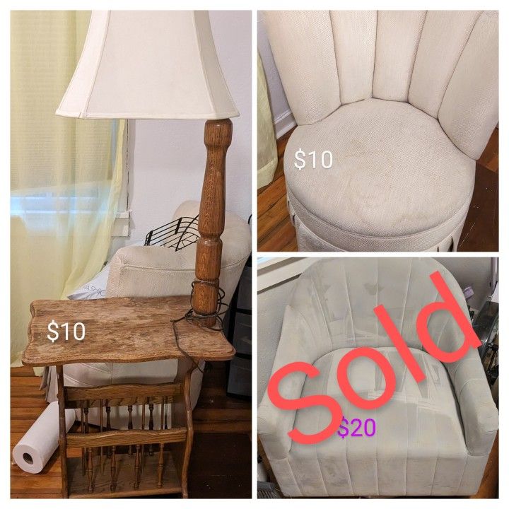 Furniture swivel chair side table with lamp