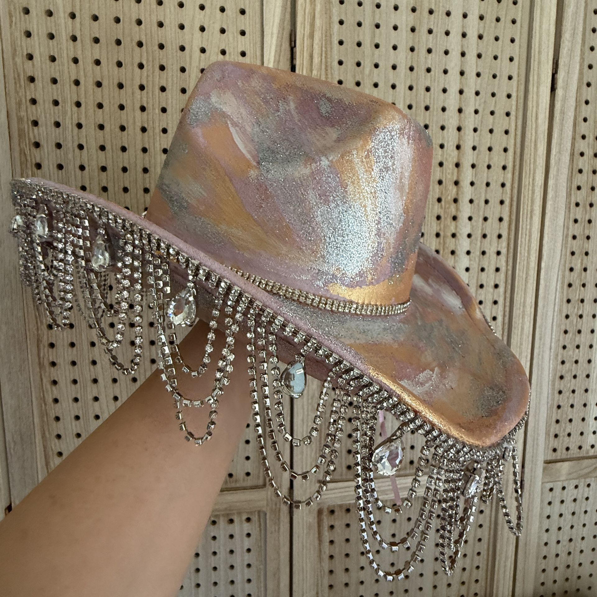 New custom art to wear festival sparkly rhinestone Fringe Women's Cowboy Hat