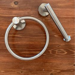 Silver Towel Ring And Toilet Paper Holder
