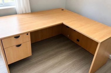 Wooden L-Shaped Office Desk With Drawers