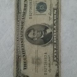 1953-A, BLUE SEAL 5$ SILVER CERTIFICATE USA BANK NOTE.