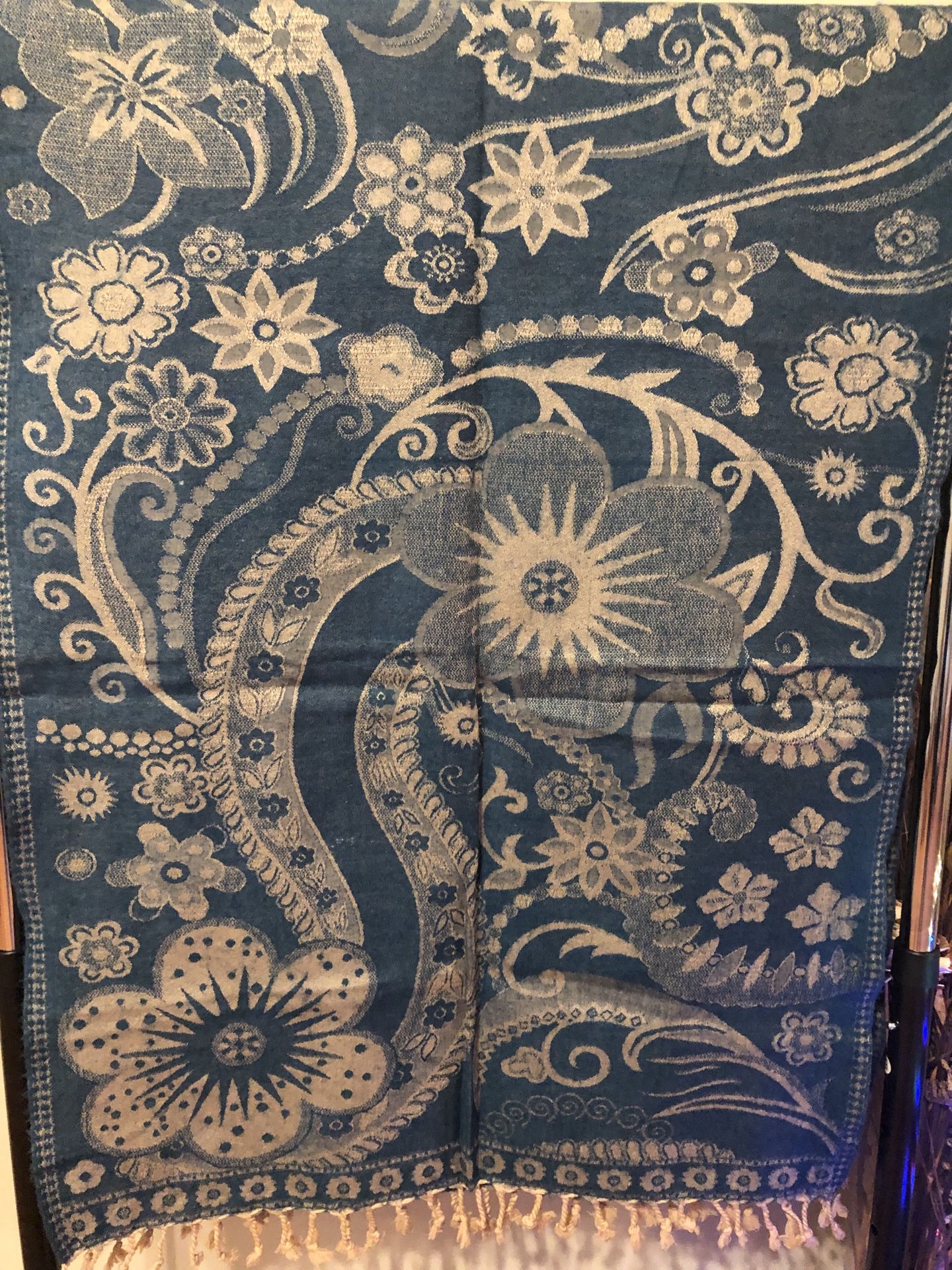 Indian Traditional Reversible Peacock color with beige contrast Front and Back Designer Full long length Semi-Woolen Shawl/ Stall/Scarf