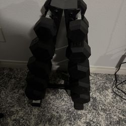 CAP Barbell Rubber Coated Dumbbell Weight Set with Vertical Rack | 100 lb, 150 lb, and 210 lb Options 