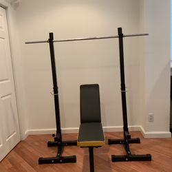 Home Gym Set !! Squat Rack + Bench + Barbell + Weights