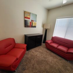 Red Leather Sofa Set