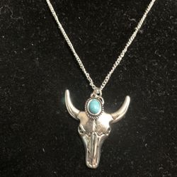 Bull Head with imitation Turquoise Stone Necklace