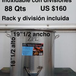 Olla Tamalera De Acero Inoxidable Con Divisiónes De 88 qts