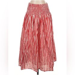 Striped Red White French Girl Midi Skirt