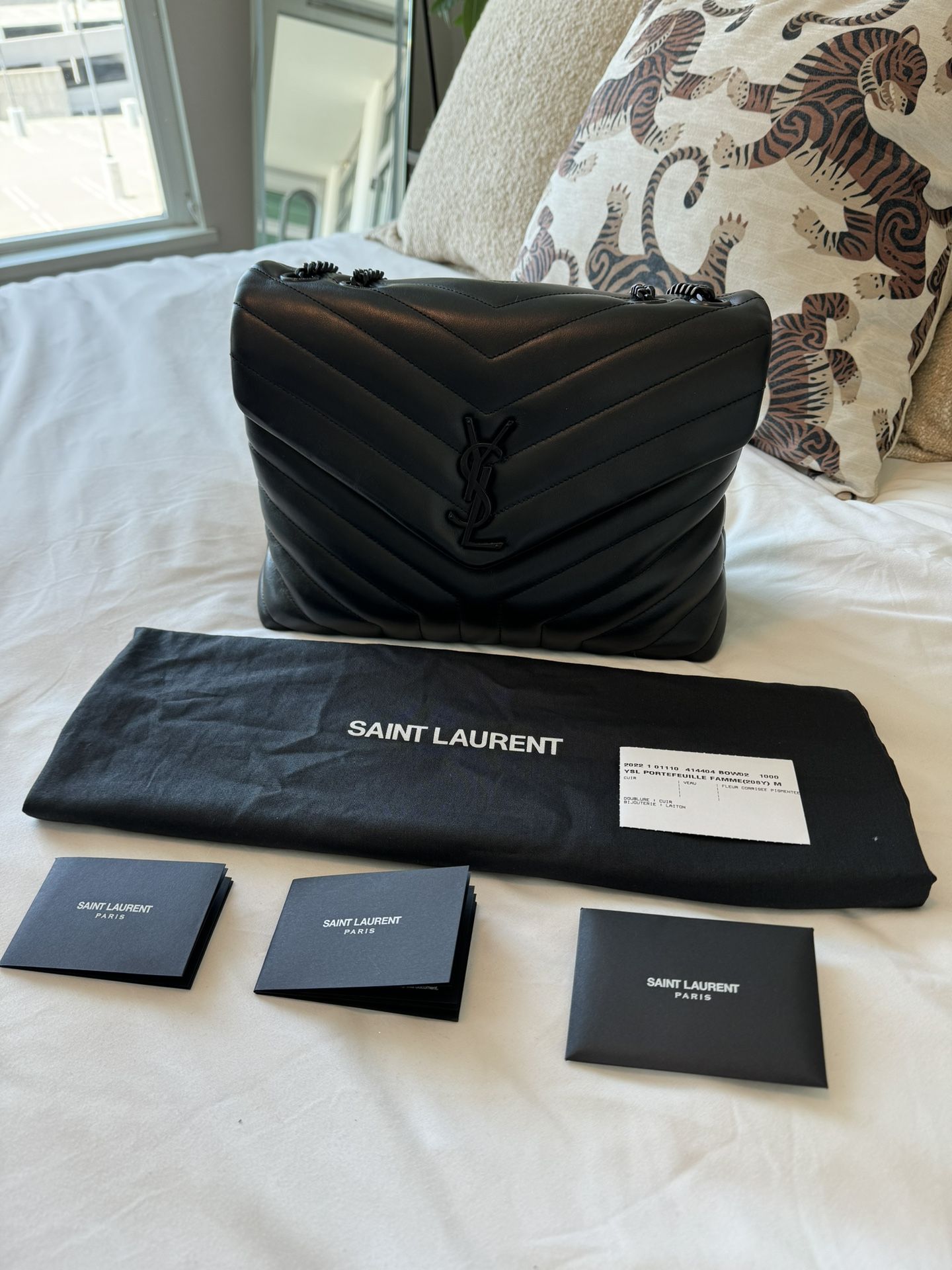 LOULOU Saint Laurent Medium In Quilted Black Leather Ysl Authentic 
