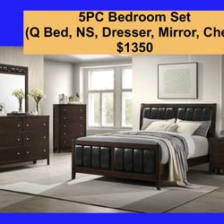 🌺 FREE DELIVERY 🌺Brand New 5PC Queen Size Bedroom Set ( Queen Bed, NS, Dresser, Mirror, Chest) 
