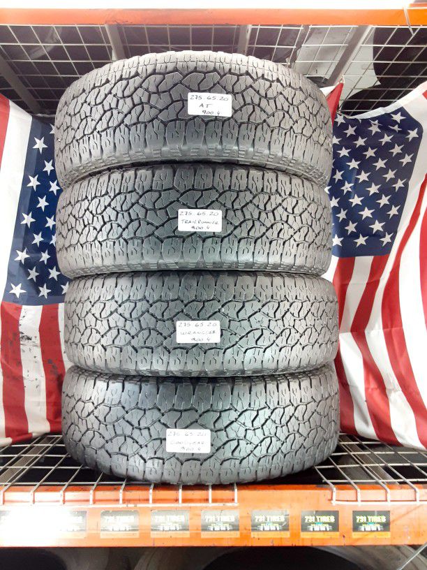 4 USED TIRES LT275/65R20 GOODYEAR WRANGLER TRAILRUNNER A/T 275/65R20  MATCHING SET ALL TERRAIN TRUCK TIRES 275 65 20 for Sale in Fort Lauderdale,  FL - OfferUp