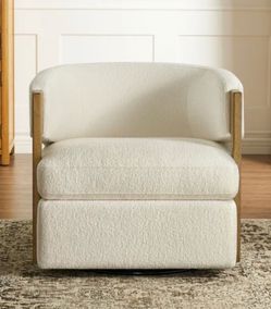 Henredon Wynn Fabric Swivel Chair with Wood Arms