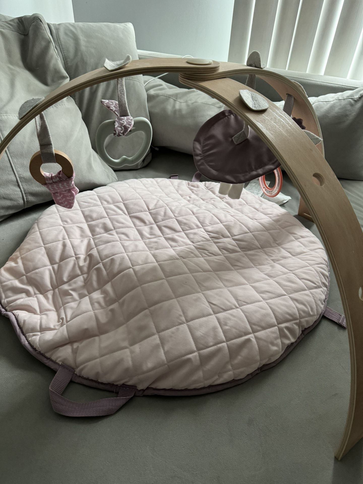 Ingenuity Cozy Spot Reversible Duvet Activity Gym & Play Mat with Wooden-Toy-bar - Calla (Pink), Newborn and up