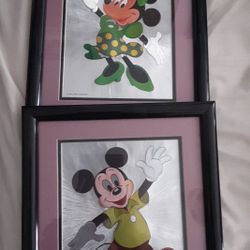 Vintage Disney Mickey & Minnie Mouse Foil Picture Frame Set 70s 80s