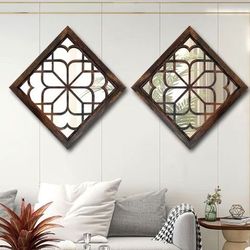 Wocred 20inch 2 PCS Square Wall Mirror,Gorgeous Rustic Farmhouse Accent Mirror, Caramel Color Entry Mirror for Bathroom Renovation,Bedrooms,Living Roo