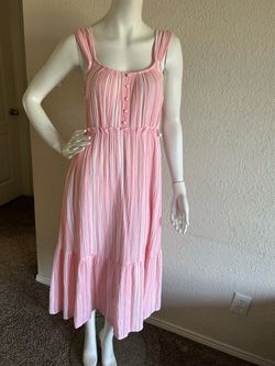 Pink Striped Sleeveless Midi Dress size S