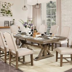 🔥 JUST IN 🔥 Brand New Rustic Light Oak, Beige Expandable 9pc Dinimg Table Set