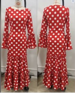 Red White Polka Dot Flamenco Maxi Dress