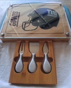 Picnic time Toscana N.Y. GIANTS Cutting Board Tray w Glass Top Set Cheese Snacks NFL Football