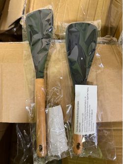 2-Pack Cedar and Ash Spoonula, Multifunction Spatula Cooking Spoon,Non stick Flat Serving Spoons, Heat Resistant Kitchen Cucharras for Mixing, Stiring