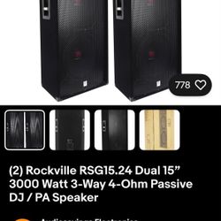 (2) Rockville Rsg 15.24 Dual (2) 15inch 3000 watt 3-way 4-ohm passive Speakers