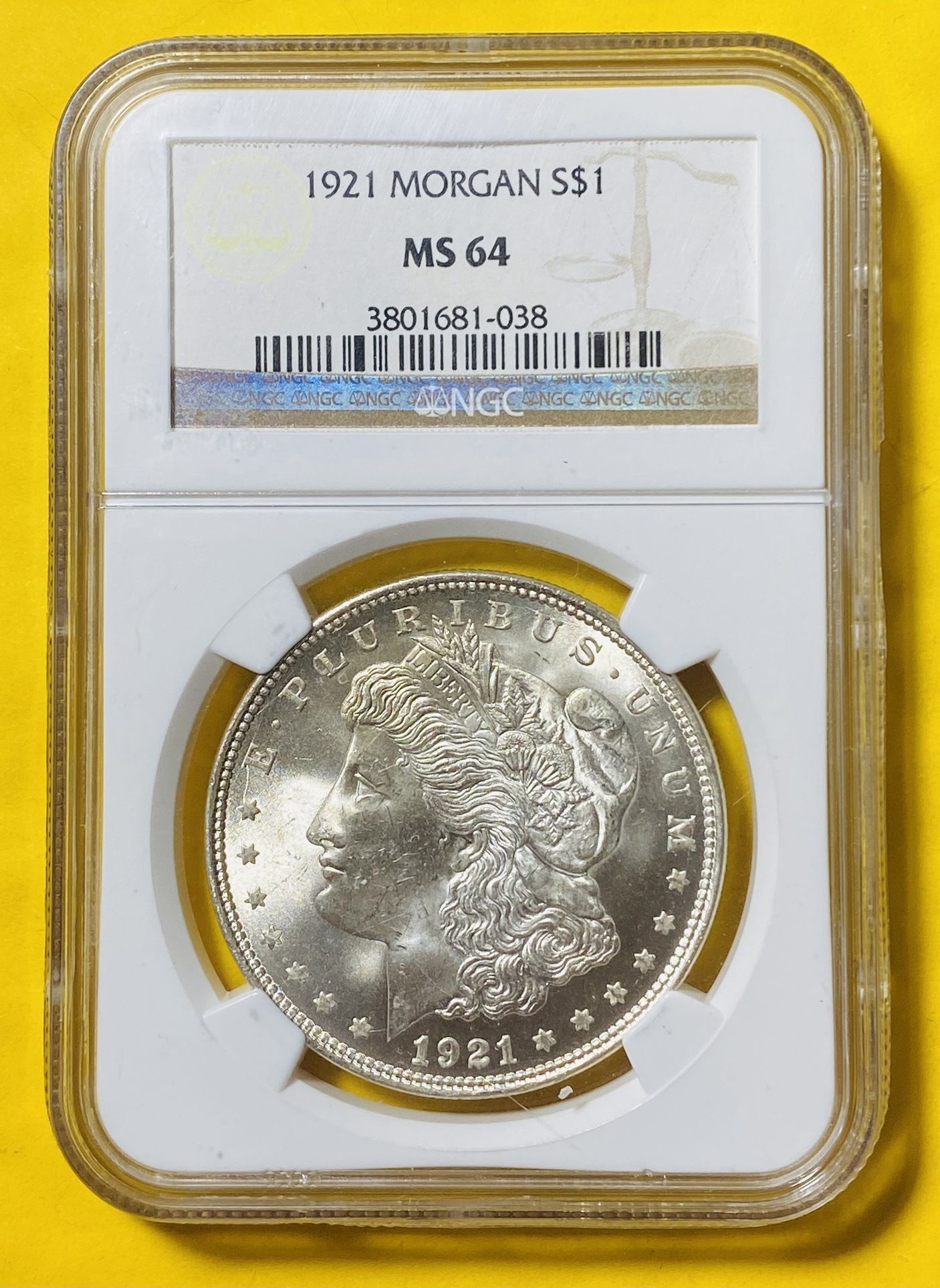 1921 MORGAN SILVER DOLLAR COIN (NGC-Graded MS64)