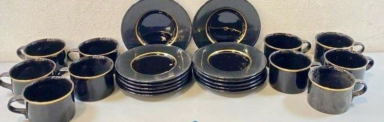 Vintage Mikasa Matrix Black Pattern Galleria Collection Dish 22 pcs