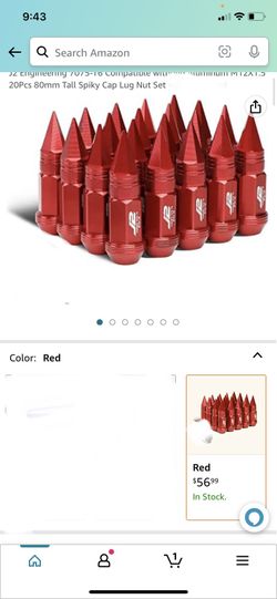 J2 Engineering 7075-T6 Compatible withged Aluminum M12X1.5 20Pcs 80mm Tall Spiky Cap Lug Nut Set -red