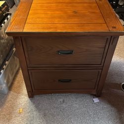 Glass Top, Solid Wood, 2 Drawer File Cabinet. 