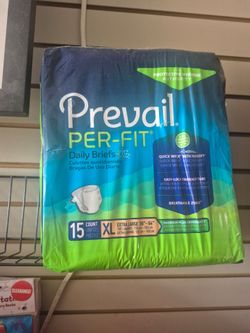 15-count package of Prevail Per-Fit daily briefs in Extra Large (XL) size.