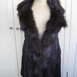 Real Rabbit And Silver Fox Fur Vest Dyed Purple Size XS NO OFFERS 