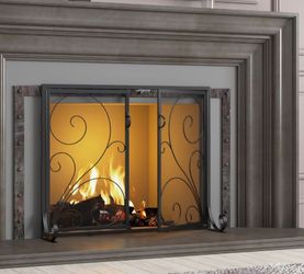 Fire Beauty Fireplace Screen Steel Mesh Door Spark Guard (35" Lx 28" H) Alloy Steel Construction, Anti-Pinch Hinge, Adjustable Foot For Household Fire