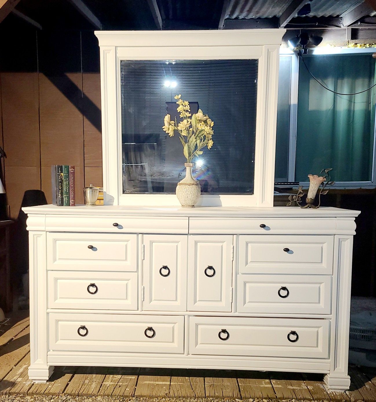 Beautiful white solid wood 8 drawer dresser with cabinet