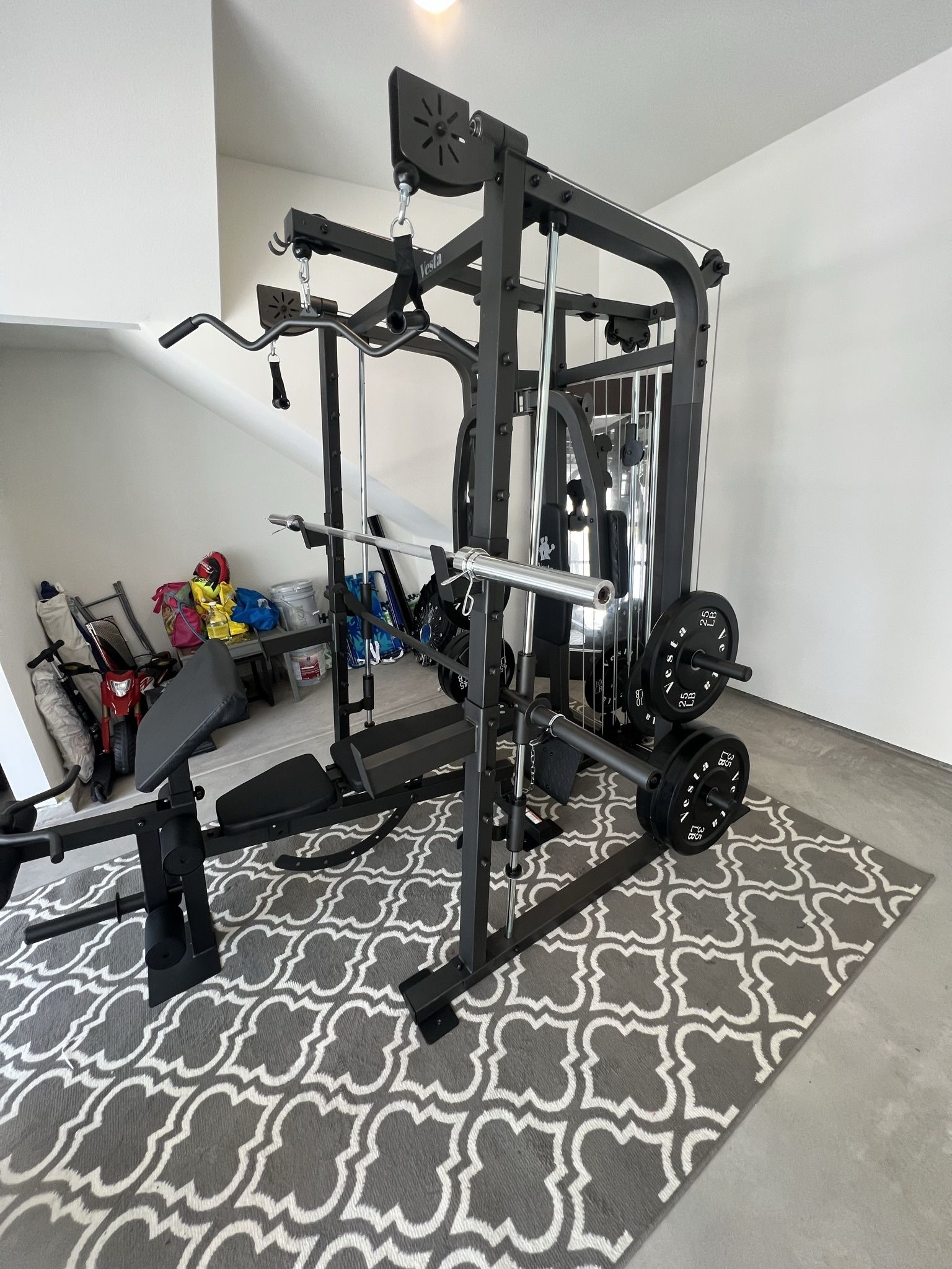 SMITH MACHINE/ PULLEY SYSTEM/ ADJUSTABLE MULTI USE BENCH/ WEIGHTS
