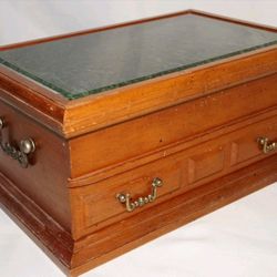 Old 1970 Montgomery Wards Green Marble Top Vintage Wood Jewelry Box with Drawer