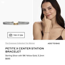 (NEW) David Yurman 18K Yellow Gold Petite X Cuff Bracelet