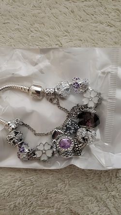 DIY European Sterling Silver Puple Crystal Glass Bead Charm Bracelet Charms