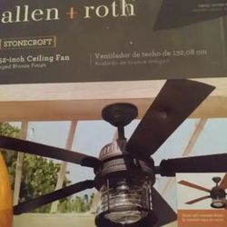Allen + Roth Stonecroft 52-in Aged Bronze LED Indoor/Outdoor Ceiling Fan with Light Remote (5-Blade)