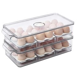FreshKeeper Stackable Egg Holder for Fridge with Time Scale on Lid, Plastic Egg Organizer, Egg Container for Refrigerator 18 Slots •Retails $29.99