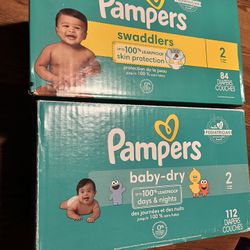 Pampers swaddles size 2, 84 count Pampers baby dry air 2, 112 count, open box New
