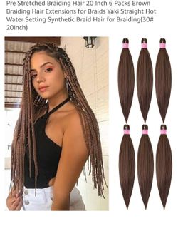 Pre Stretched Braiding Hair 20 Inch 6 Packs Brown Braiding Hair Extensions for Braids Yaki Straight Hot Water Setting Synthetic Braid Hair for Braidin