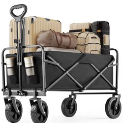 Collapsible Wagon Cart Foldable, Folding Wagon with Wheels, Lightweight Portable Folding Utility Shopping Cart 