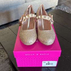 Girls 13M  Gold Glitter Dress Shoes
